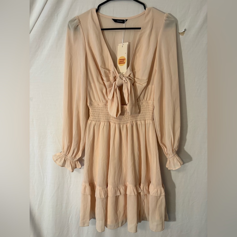 Elegant Beige Long Sleeve Dress